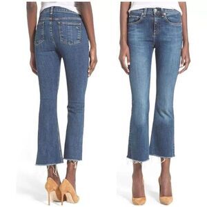Rag & Bone "Flare" Jeans Raw Frayed Hems Cropped Stretch Paz Medium Wash 26